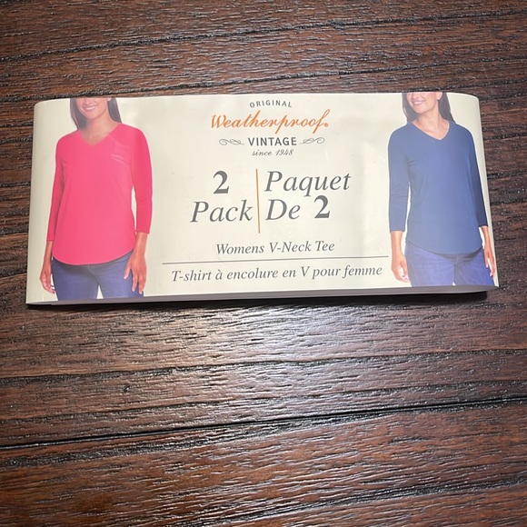 Women's New 3/4 Sleeve T-Shirt V-Neck Bright Pink Weatherproof Vintage Large - Picture 5 of 6